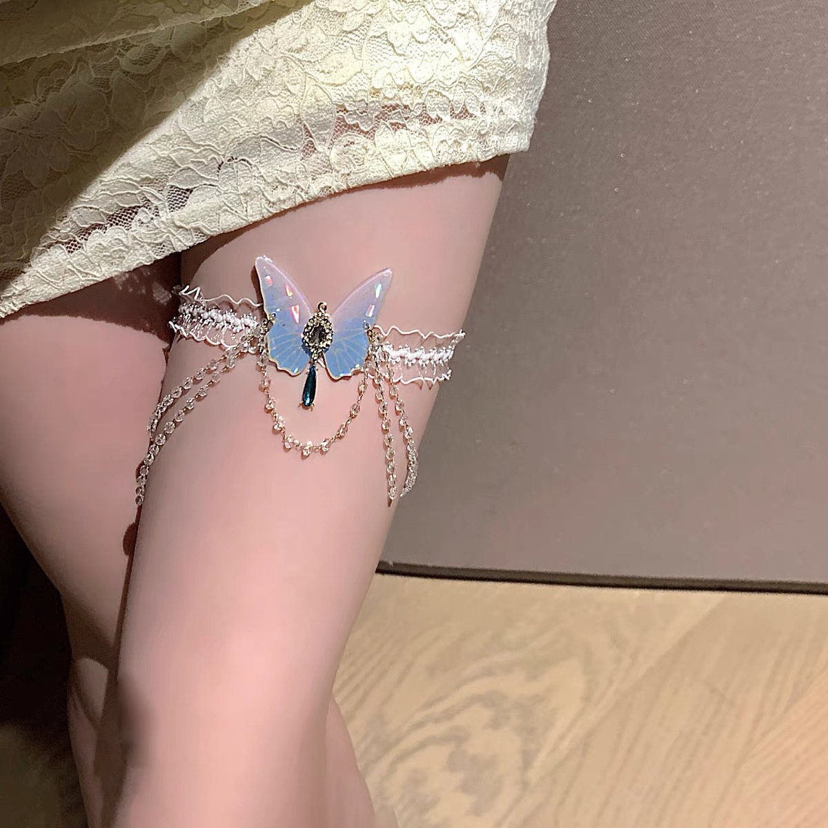 Body Jewelry Leg Chain - Fashionable Butterfly Pattern Elastic Lace Leg