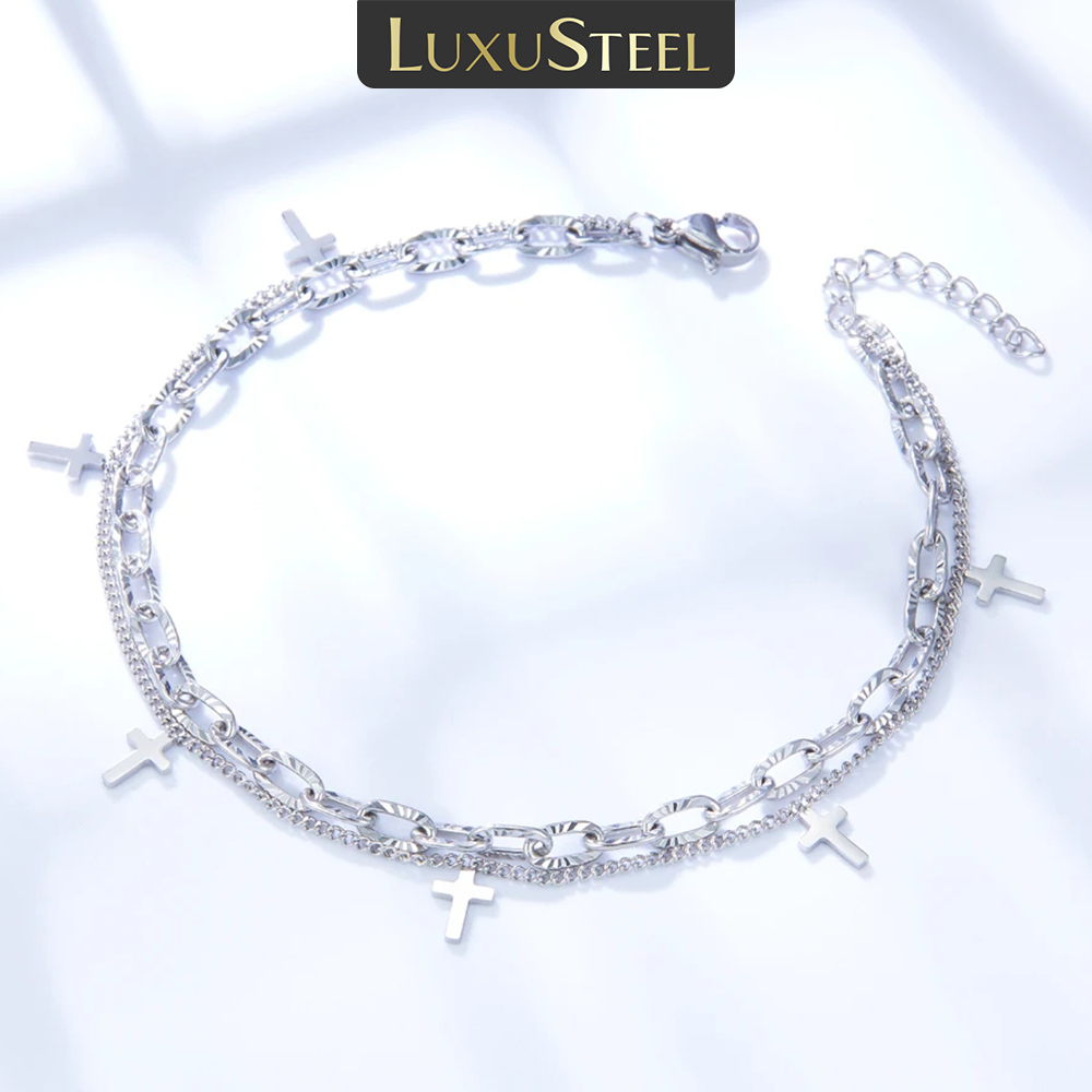 Body Jewelry Leg Chain - LUXUSTEEL Cross Double Foot Chain Anklets
