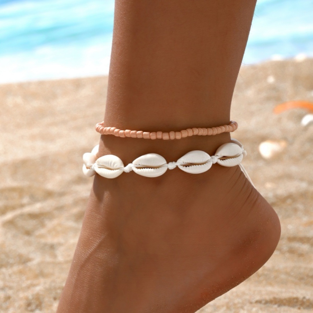2PCS Bohemia Natural Shell Ank - Body Jewelry Leg Chain ulasan dan harga