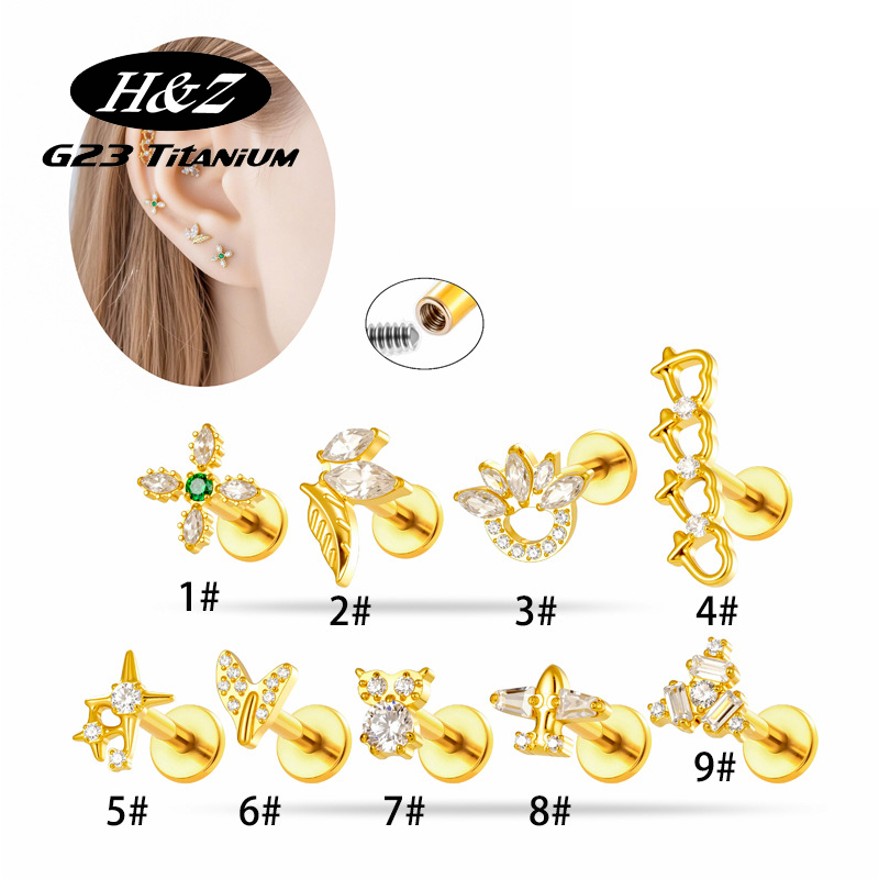 1PC G23 Titanium16G Flower CZ  - Body Jewelry Implant Grade Titanium ulasan dan harga