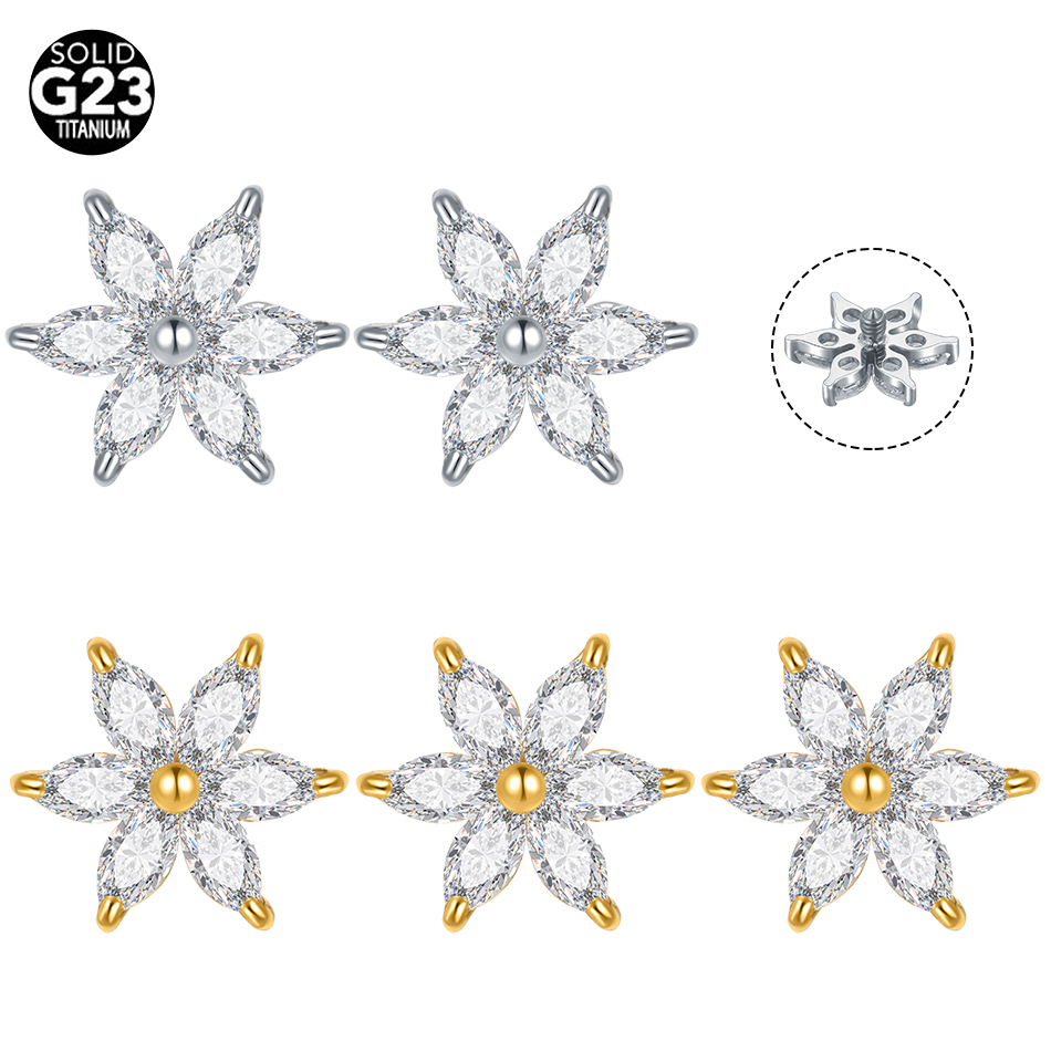 1/5PCS Titanium Crystal Flower - Body Jewelry Dermal ulasan dan harga