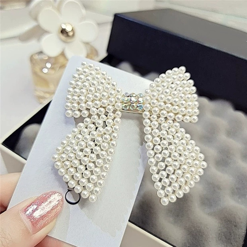 Rhinestone Pearl Bow Hair Clip - Body Jewelry Wholesale ulasan dan harga