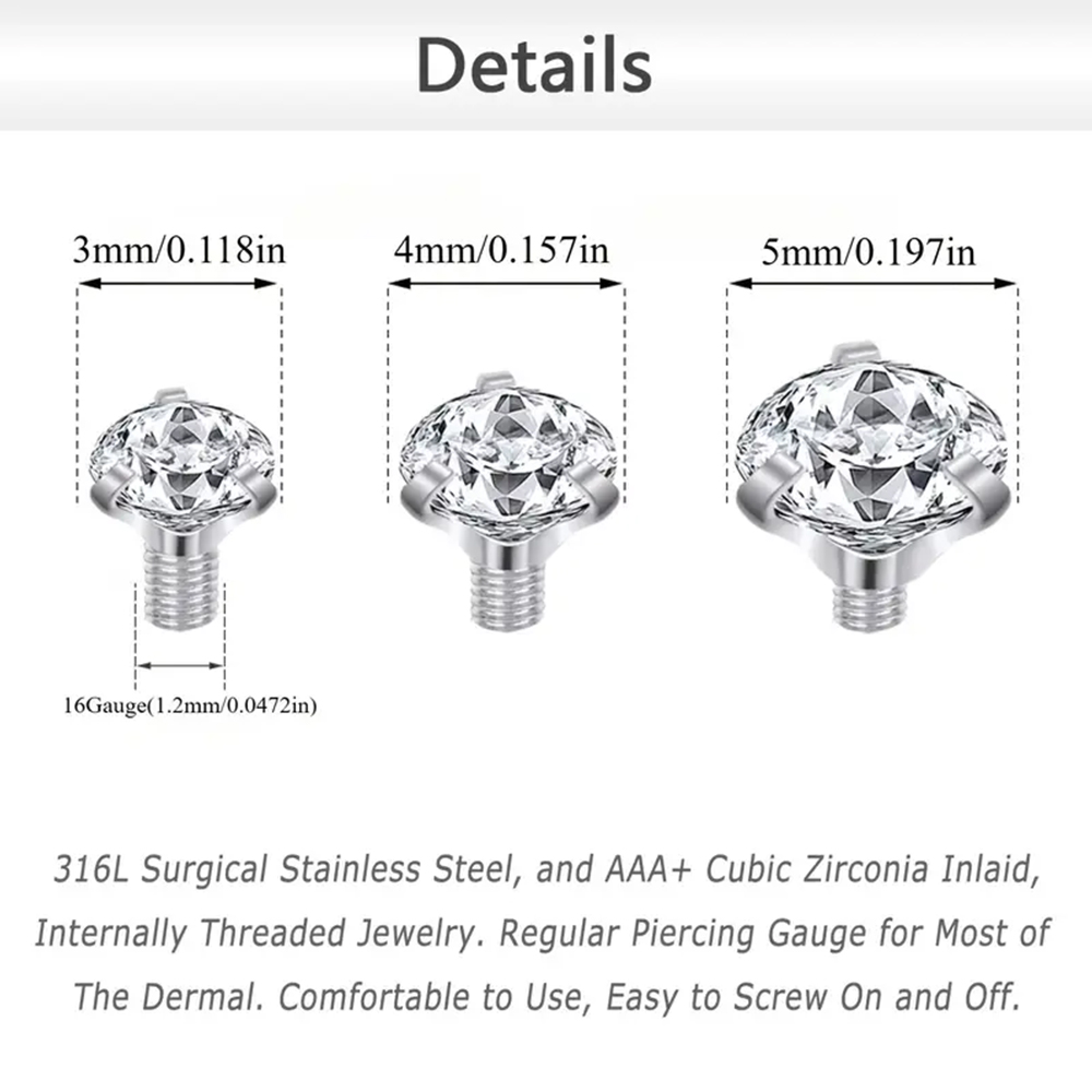16PCS Crystal Zircon Dermal An - Body Jewelry Dermal ulasan dan harga